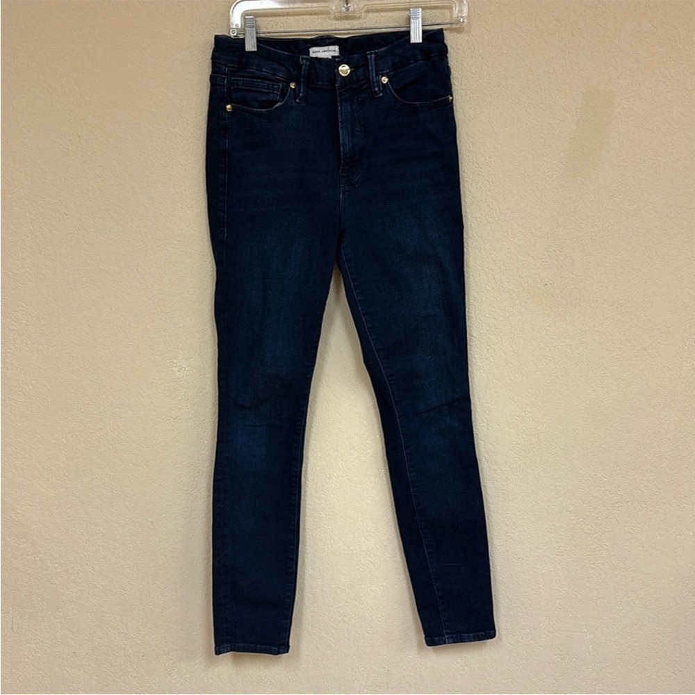 Good American woman's good legs High Rise skinny Straight Leg jeans